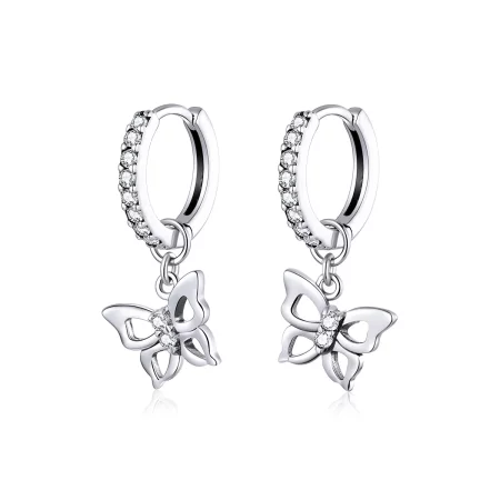 Pandora Style Silver Butterfly Dangle Earrings - SCE833