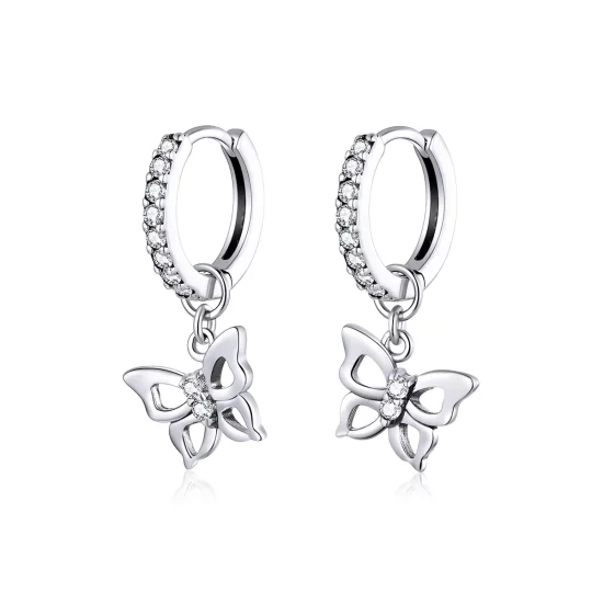 Pandora Style Silver Butterfly Dangle Earrings - SCE833