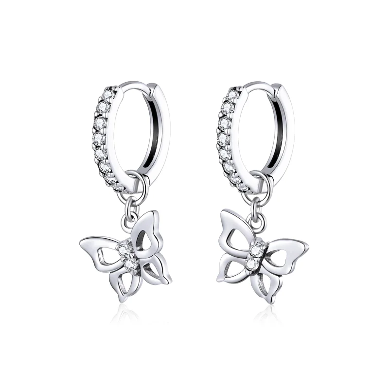 (image for) Pandora Style Silver Butterfly Dangle Earrings - SCE833 - Product Image
