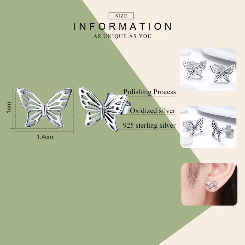 (image for) Pandora Style Silver Butterfly Dream Stud Earrings - SCE452 - View 3