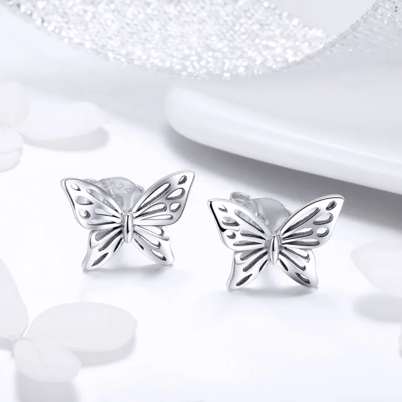 (image for) Pandora Style Silver Butterfly Dream Stud Earrings - SCE452 - View 4