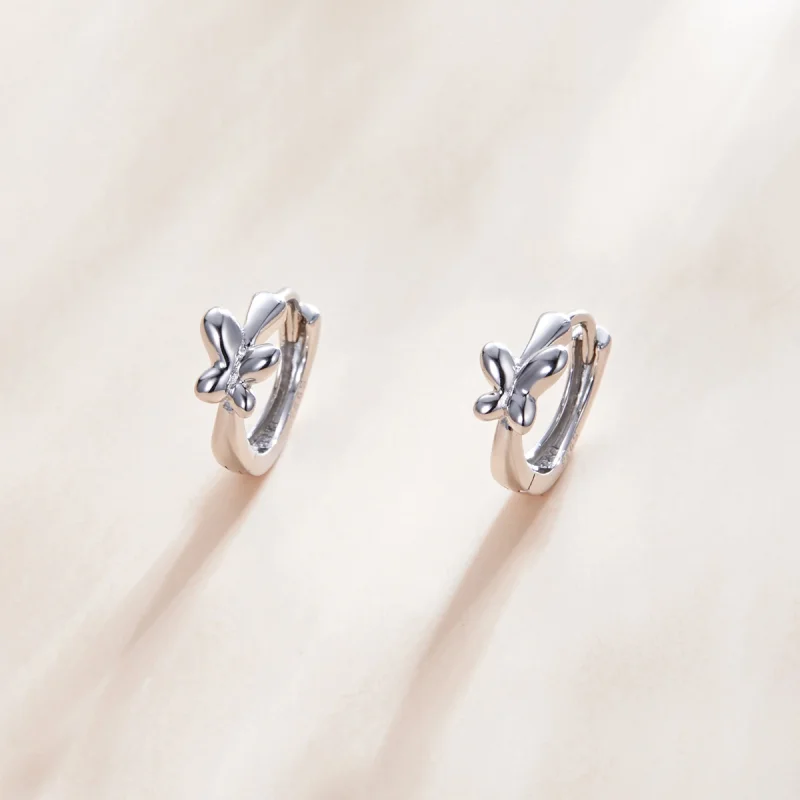 (image for) Pandora Style Silver Butterfly Hoop Earrings - SCE1038 - View 2