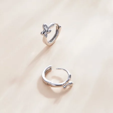 Pandora Style Silver Butterfly Hoop Earrings - SCE1038