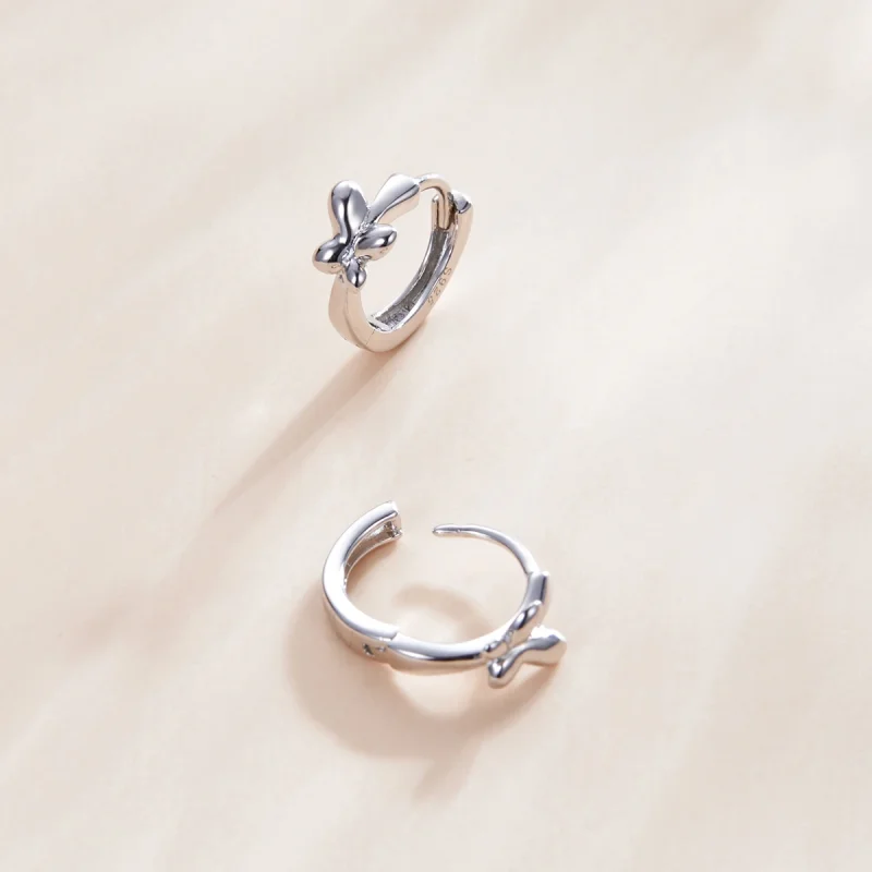 (image for) Pandora Style Silver Butterfly Hoop Earrings - SCE1038 - View 3