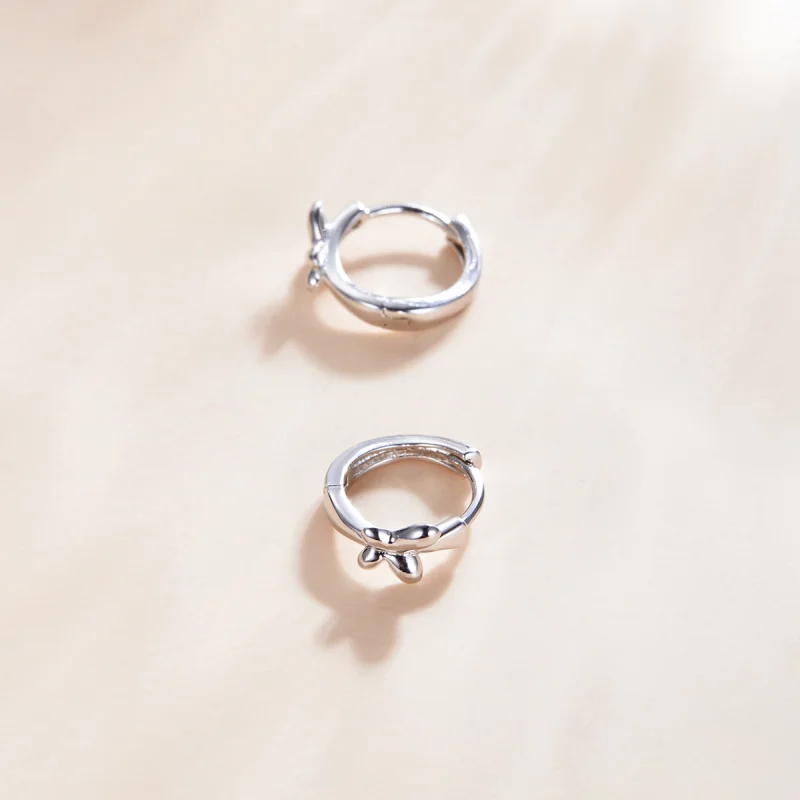 (image for) Pandora Style Silver Butterfly Hoop Earrings - SCE1038 - View 4