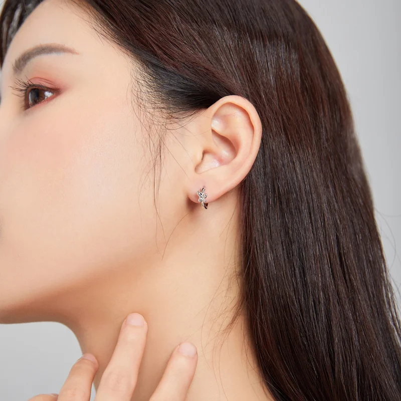 (image for) Pandora Style Silver Butterfly Hoop Earrings - SCE1038 - View 5