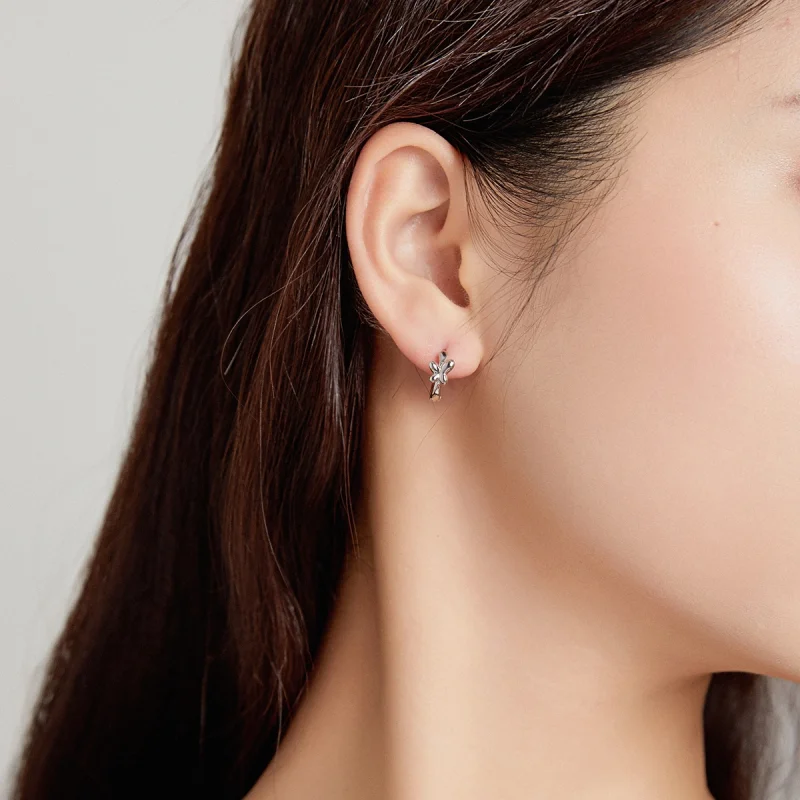 (image for) Pandora Style Silver Butterfly Hoop Earrings - SCE1038 - View 7