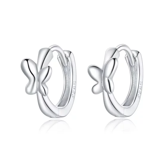 Pandora Style Silver Butterfly Hoop Earrings - SCE1038