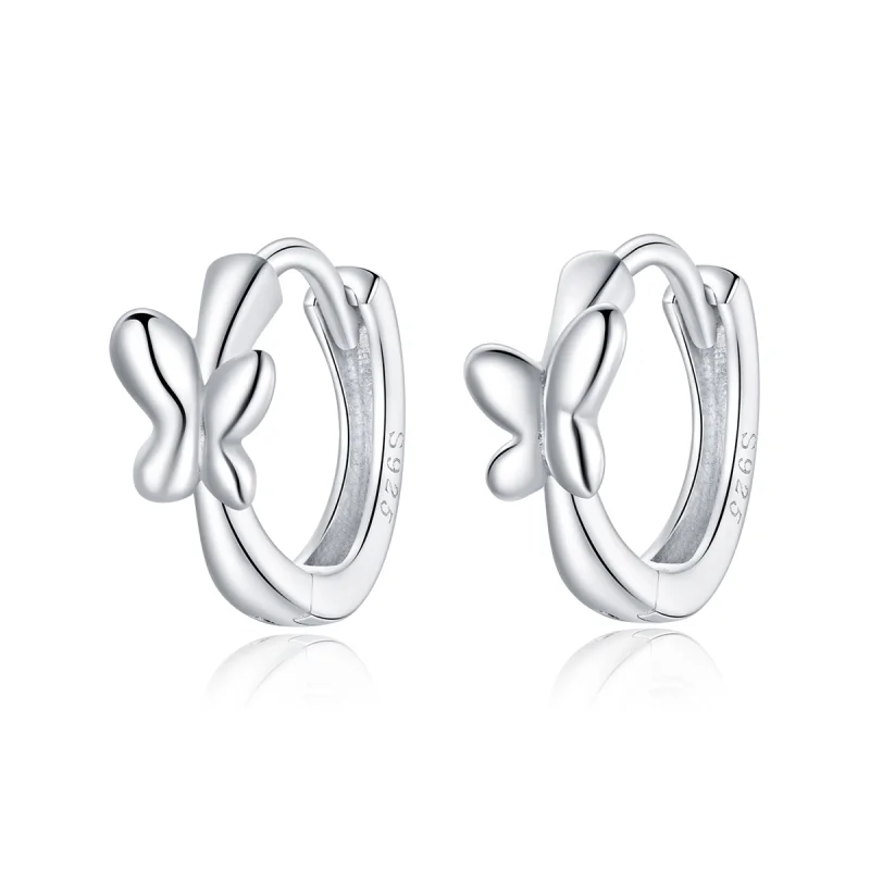 (image for) Pandora Style Silver Butterfly Hoop Earrings - SCE1038 - Product Image
