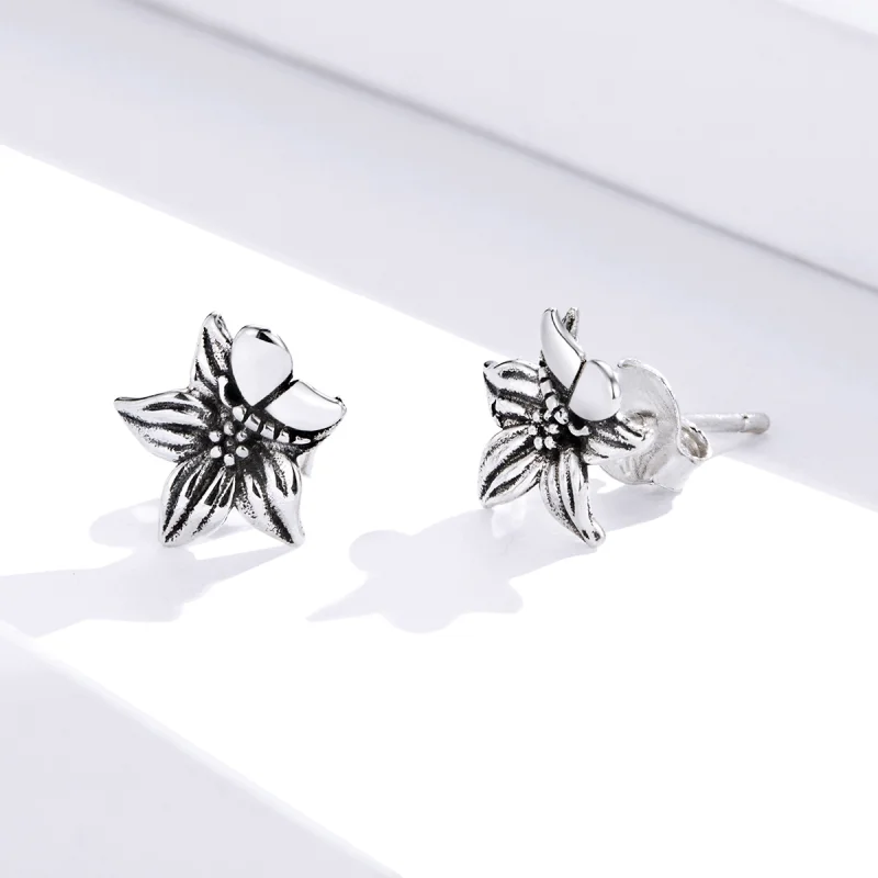 (image for) Pandora Style Silver Butterfly Love Flowers Stud Earrings - SCE887 - View 2
