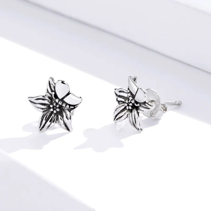 (image for) Pandora Style Silver Butterfly Love Flowers Stud Earrings - SCE887 - View 3