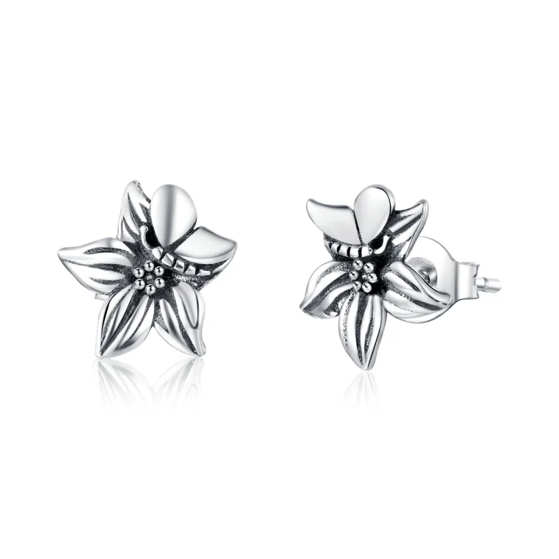 (image for) Pandora Style Silver Butterfly Love Flowers Stud Earrings - SCE887 - Product Image