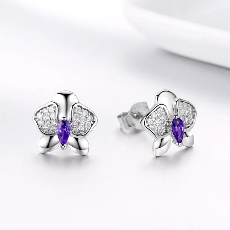 (image for) Pandora Style Silver Butterfly Orchid Stud Earrings - BSE036 - View 3