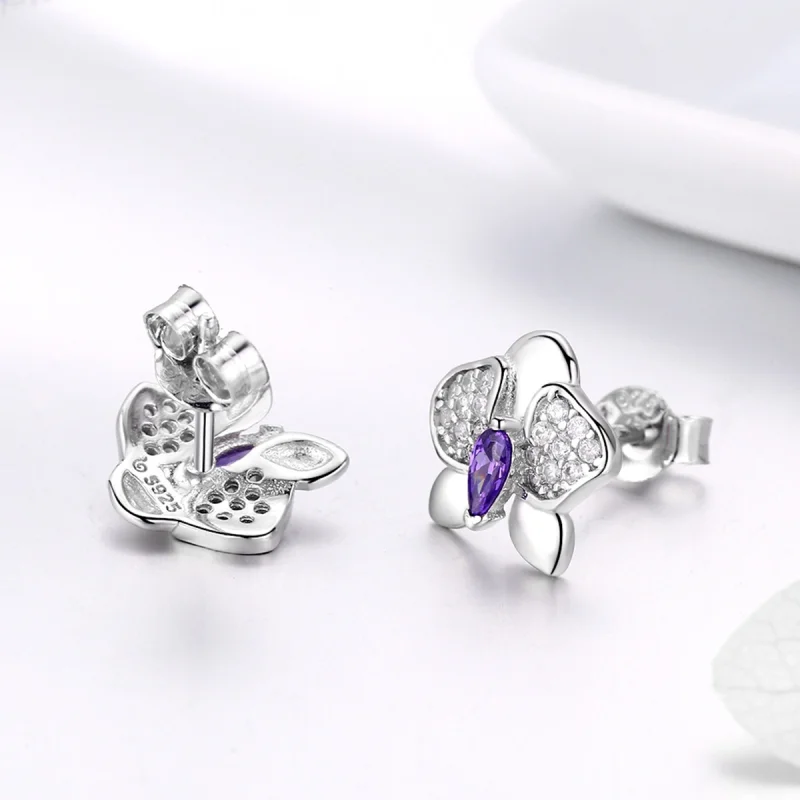 (image for) Pandora Style Silver Butterfly Orchid Stud Earrings - BSE036 - View 4