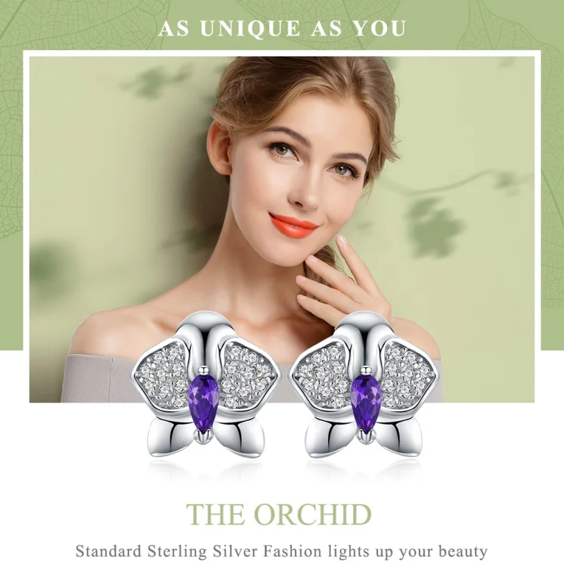 (image for) Pandora Style Silver Butterfly Orchid Stud Earrings - BSE036 - View 6