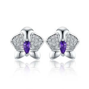 (image for) Pandora Style Silver Butterfly Orchid Stud Earrings - BSE036
