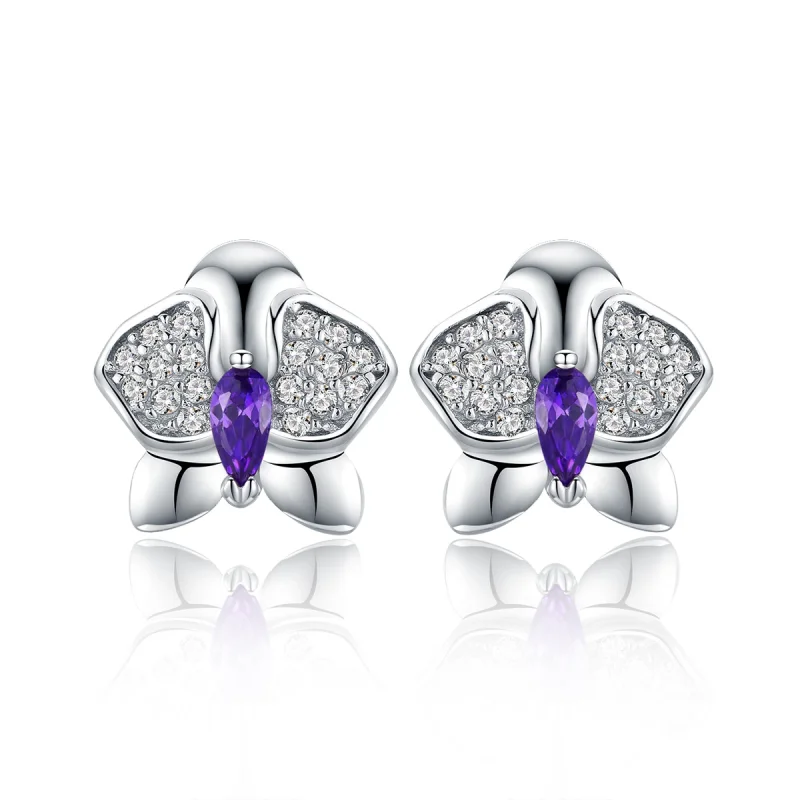 (image for) Pandora Style Silver Butterfly Orchid Stud Earrings - BSE036 - Product Image