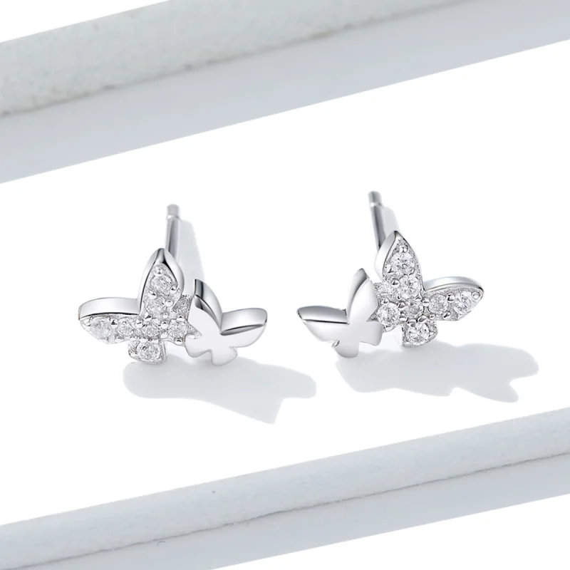 (image for) Pandora Style Silver Butterfly Stud Earrings - BSE236 - View 2