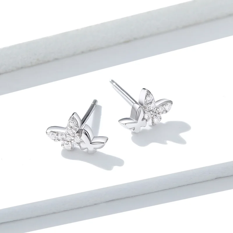 (image for) Pandora Style Silver Butterfly Stud Earrings - BSE236 - View 3