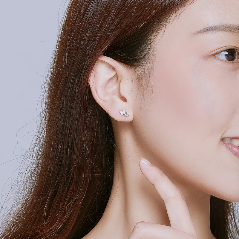 (image for) Pandora Style Silver Butterfly Stud Earrings - BSE236 - View 6