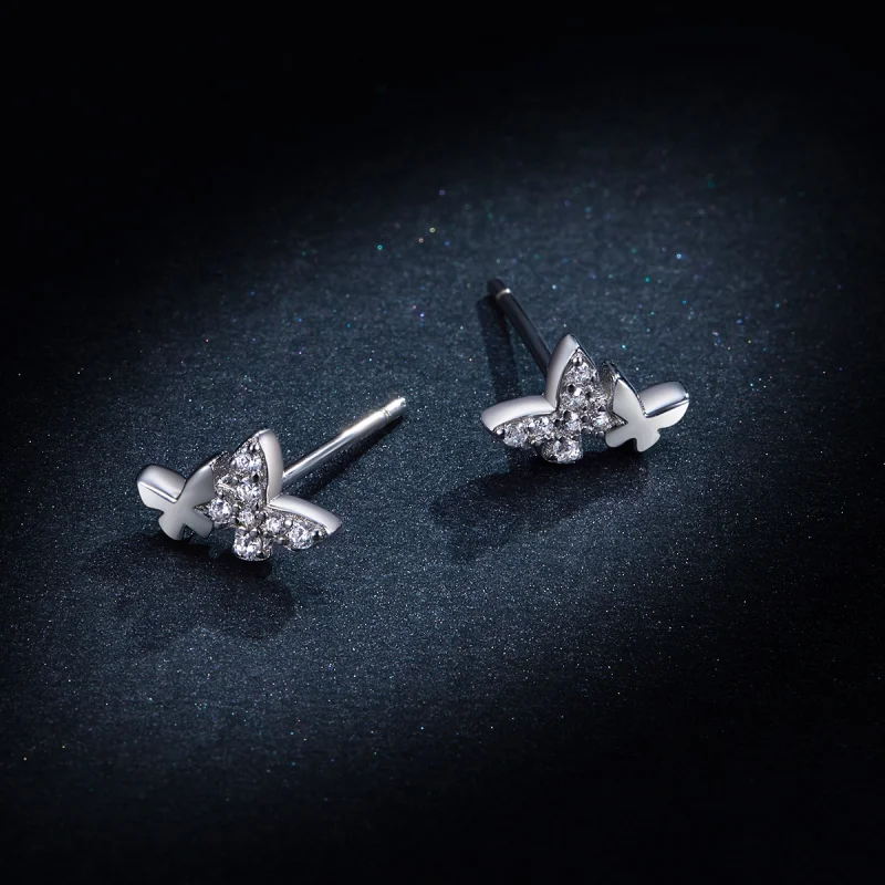 (image for) Pandora Style Silver Butterfly Stud Earrings - BSE236 - View 8
