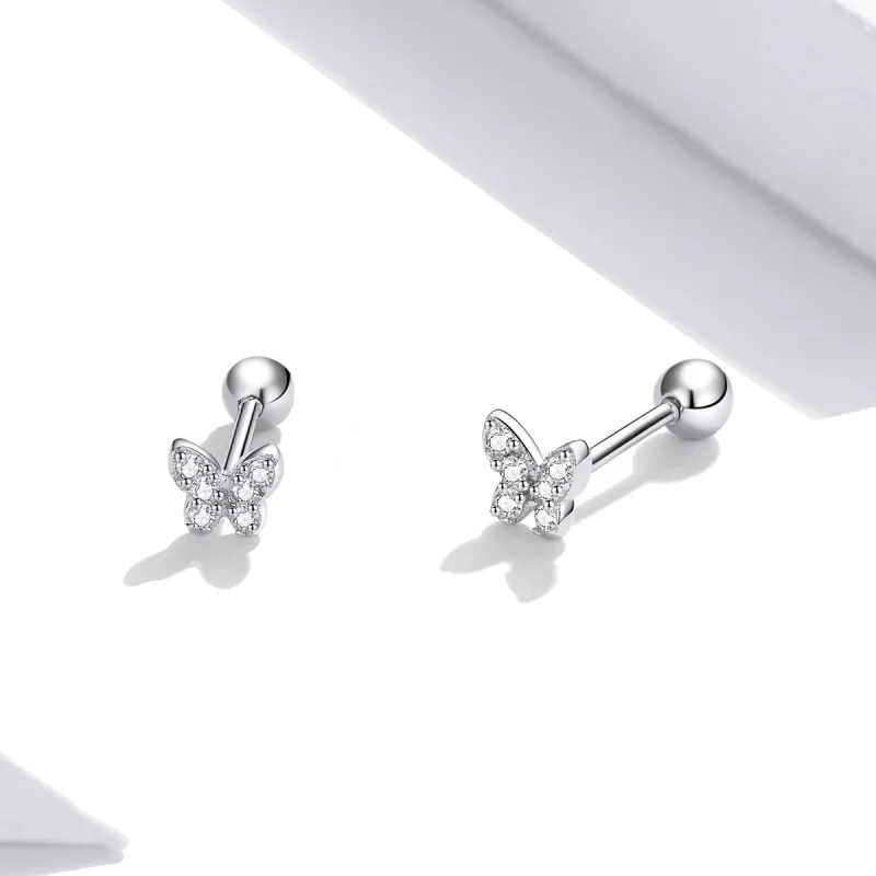 (image for) Pandora Style Silver Butterfly Stud Earrings - SCE1116 - View 3