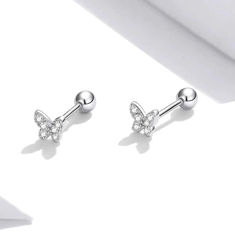 (image for) Pandora Style Silver Butterfly Stud Earrings - SCE1116 - View 4