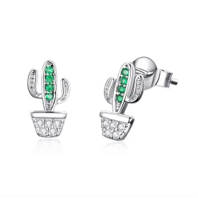 Pandora Style Silver Cactus Stud Earrings - SCE522