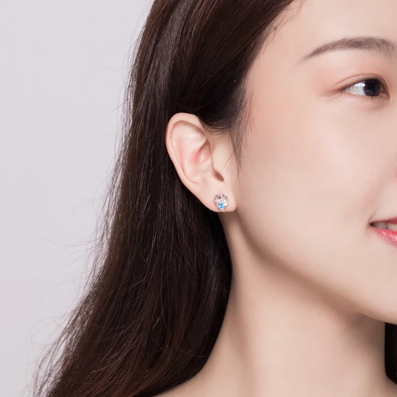 (image for) Pandora Style Silver Caring Dog Paw Heart Stud Earrings - SCE654 - View 6