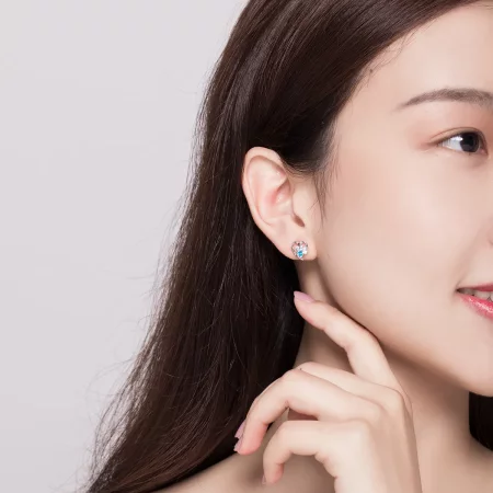 Pandora Style Silver Caring Dog Paw Heart Stud Earrings - SCE654