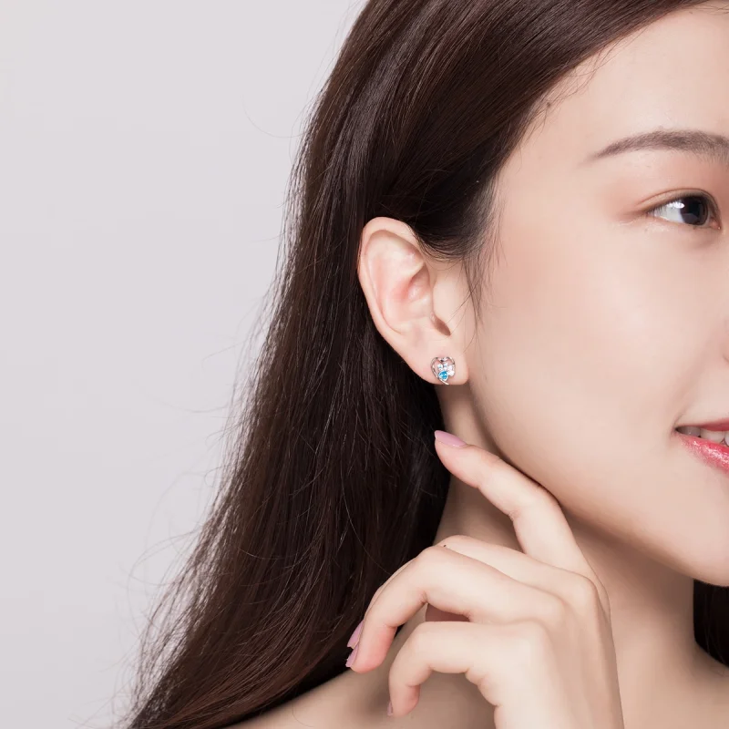 (image for) Pandora Style Silver Caring Dog Paw Heart Stud Earrings - SCE654 - View 7