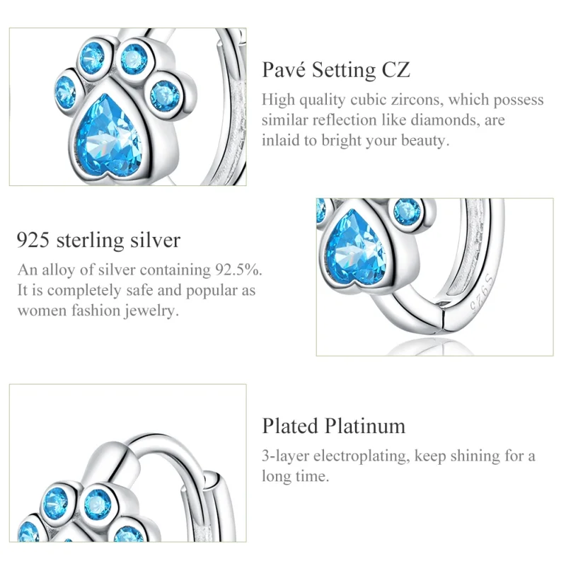 (image for) Pandora Style Silver Caring Dog Paw Hoop Earrings - SCE670 - View 3