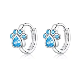 Pandora Style Silver Caring Dog Paw Hoop Earrings - SCE670