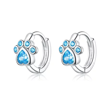Pandora Style Silver Caring Dog Paw Hoop Earrings - SCE670