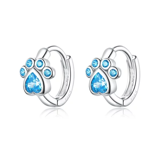 Pandora Style Silver Caring Dog Paw Hoop Earrings - SCE670