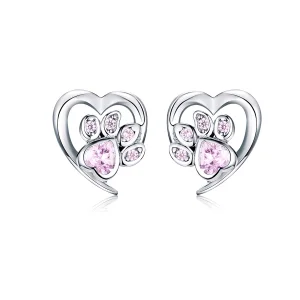 (image for) Pandora Style Silver Caring Dog Paw Stud Earrings - SCE654-Pk