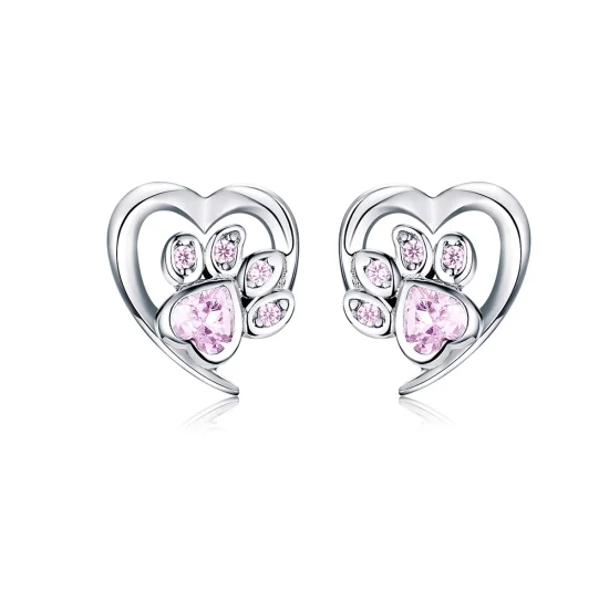 (image for) Pandora Style Silver Caring Dog Paw Stud Earrings - SCE654-Pk
