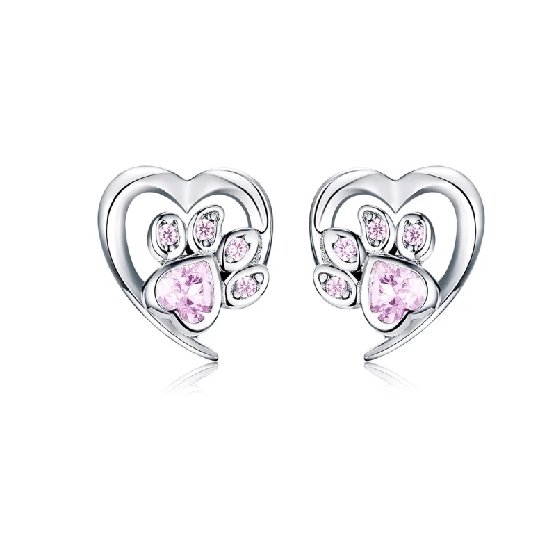 (image for) Pandora Style Silver Caring Dog Paw Stud Earrings - SCE654-Pk - Product Image