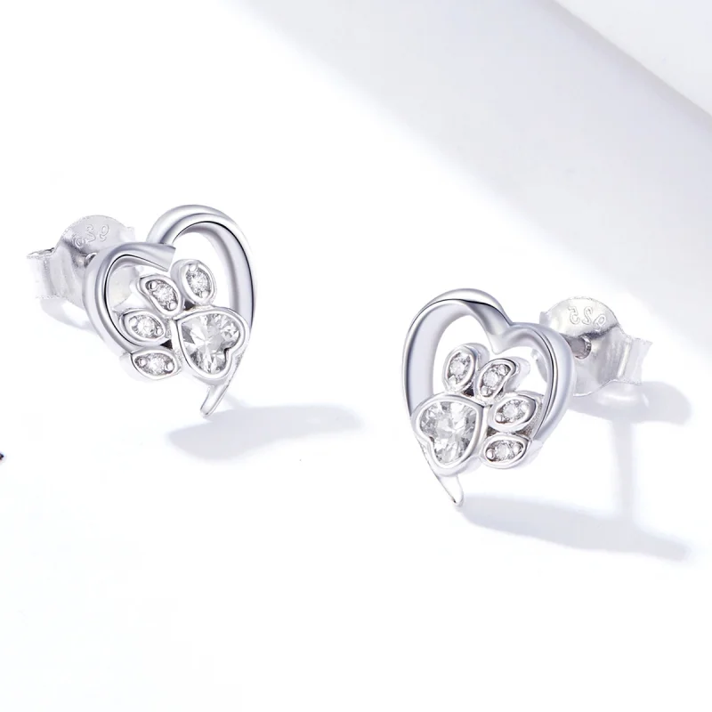 (image for) Pandora Style Silver Caring Dog Paw Stud Earrings - SCE654-Wh - View 4