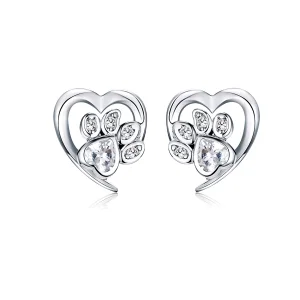 (image for) Pandora Style Silver Caring Dog Paw Stud Earrings - SCE654-Wh