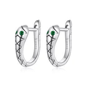Pandora Style Silver Cartoon Snake Hoop Earrings - SCE1104