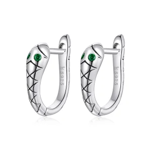 (image for) Pandora Style Silver Cartoon Snake Hoop Earrings - SCE1104