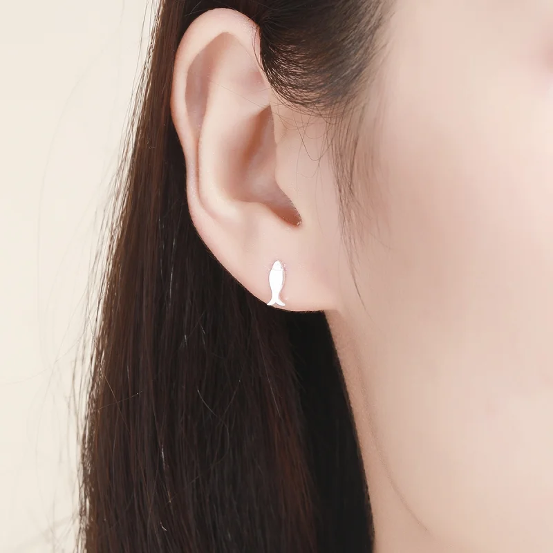 (image for) Pandora Style Silver Cat and Fish Stud Earrings - SCE488 - View 8