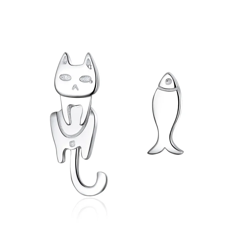 (image for) Pandora Style Silver Cat and Fish Stud Earrings - SCE488 - Product Image