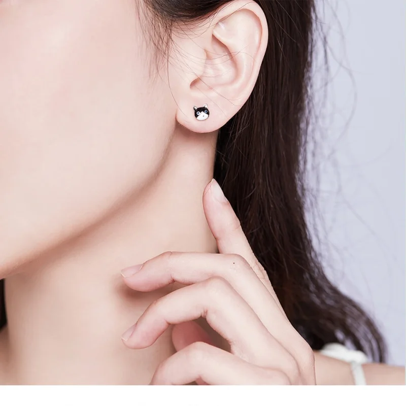 (image for) Pandora Style Silver Cat and Fish Stud Earrings - SCE623 - View 7