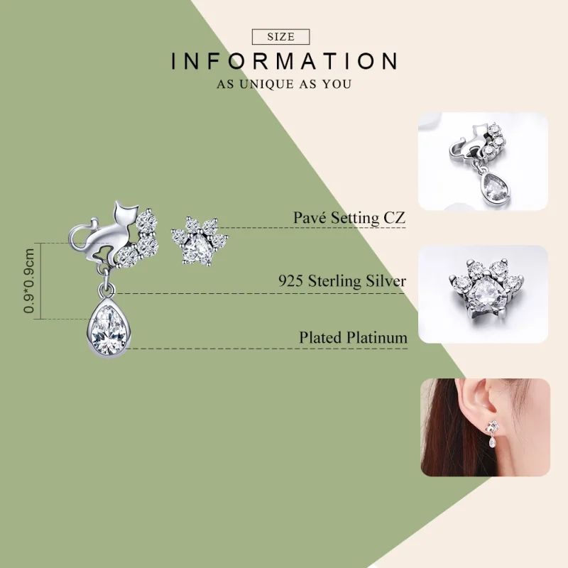 (image for) Pandora Style Silver Cat Companionship Stud Earrings - SCE424 - View 2