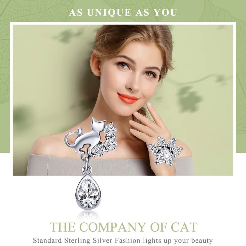 (image for) Pandora Style Silver Cat Companionship Stud Earrings - SCE424 - View 3