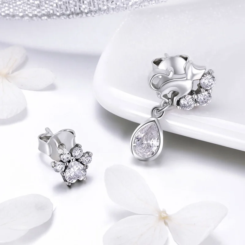 (image for) Pandora Style Silver Cat Companionship Stud Earrings - SCE424 - View 4