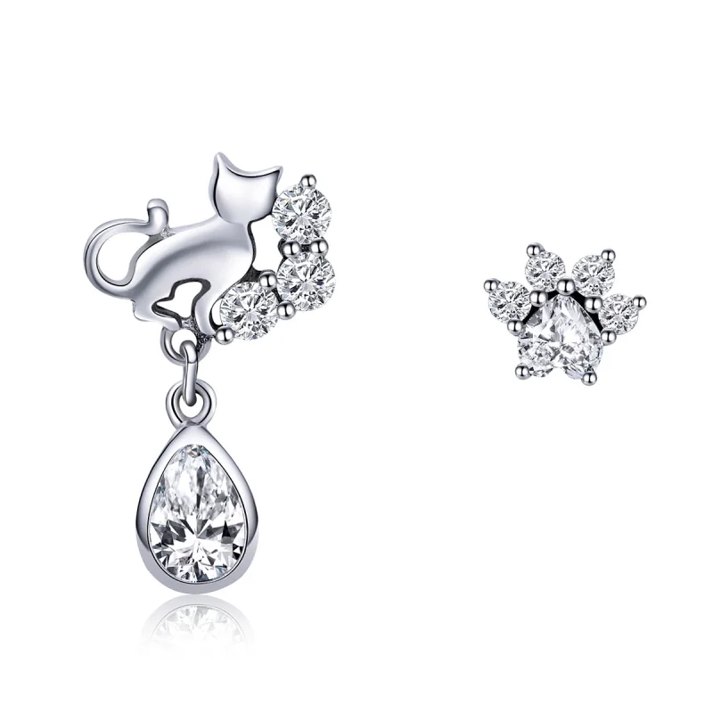 (image for) Pandora Style Silver Cat Companionship Stud Earrings - SCE424 - Product Image