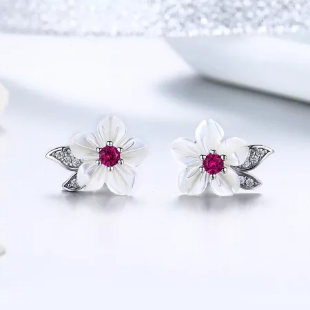 Pandora Style Silver Cherry Blossom Stud Earrings - BSE055